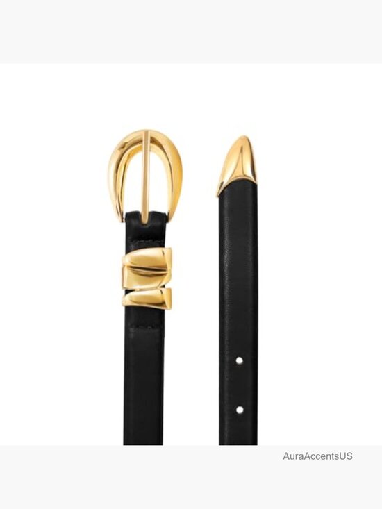 Women\'s Skinny Leather Belt with Gold Buckle for Jeans Dresses Thin Waist Belt main image 3